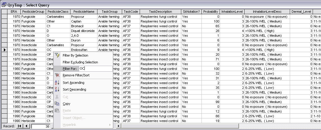 filtering rasps selection in Access